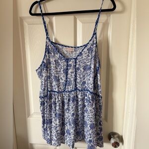 Knox Rose Blue and White Floral Tank Top
